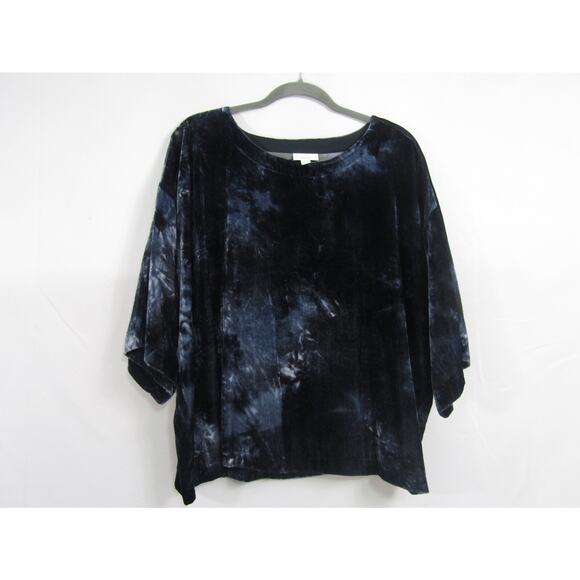 Pure Jill Blue Velvet Tie Dye Rayon Top sz L Fairy Whimsical Oversized Nautical - Picture 1 of 9